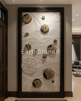 Designer Circle Glitter Golden Wave Stone Carving Work